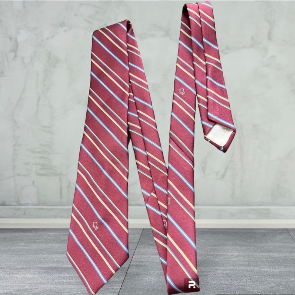 Christian Dior Paris New York Monogram Tie Red White Stripe NWT